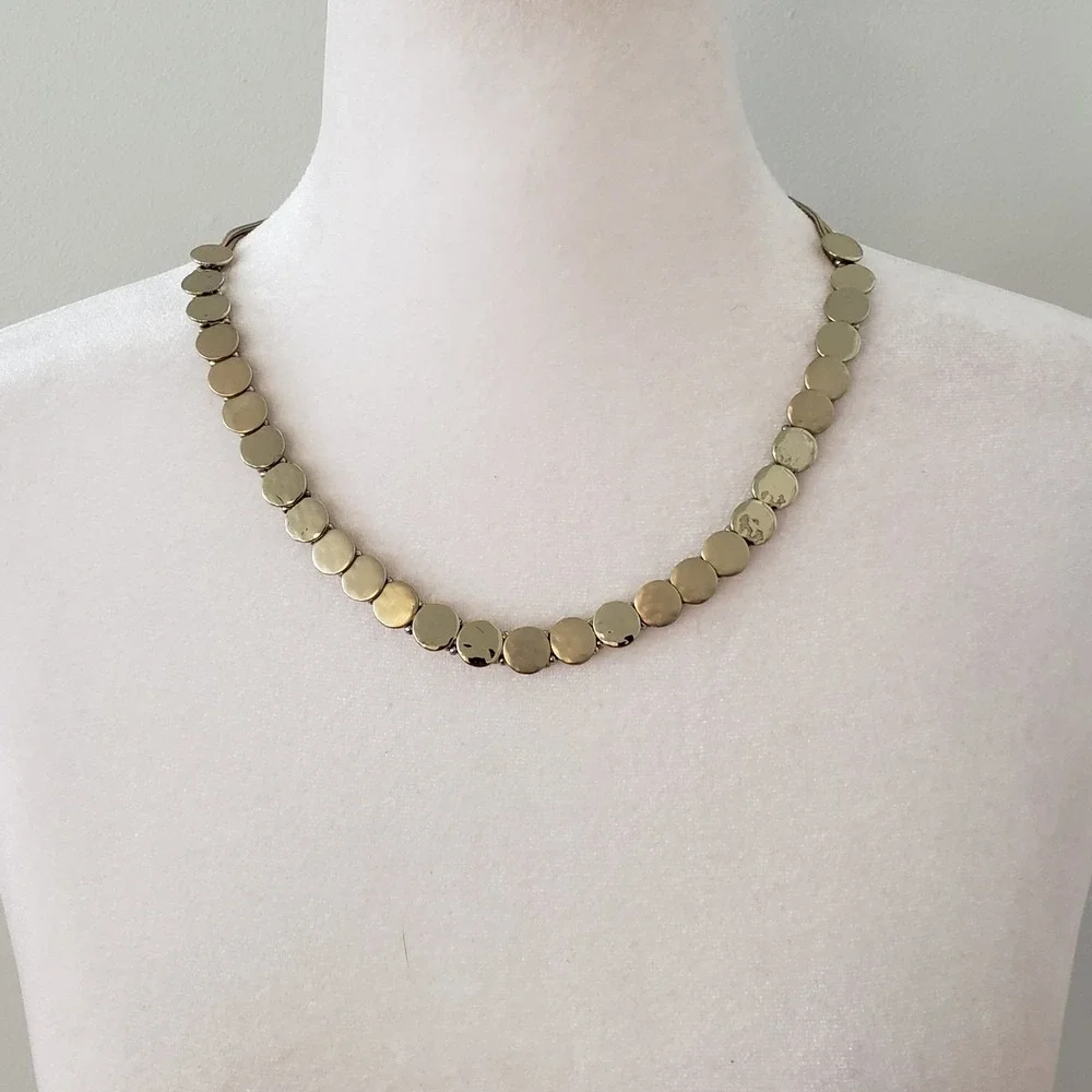 Chicos Womens Gold Tone Choker Necklace Minimal Boho Hammered Circle Discs